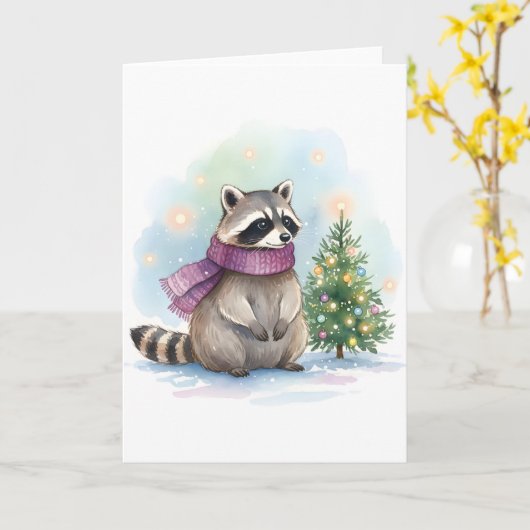 Watercolor Raccoon Cute Winter Woodland Holiday Karte (Gelbe Blume)
