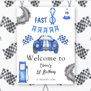 Watercolor Race Car Erster Geburtstag Begrüßung Poster