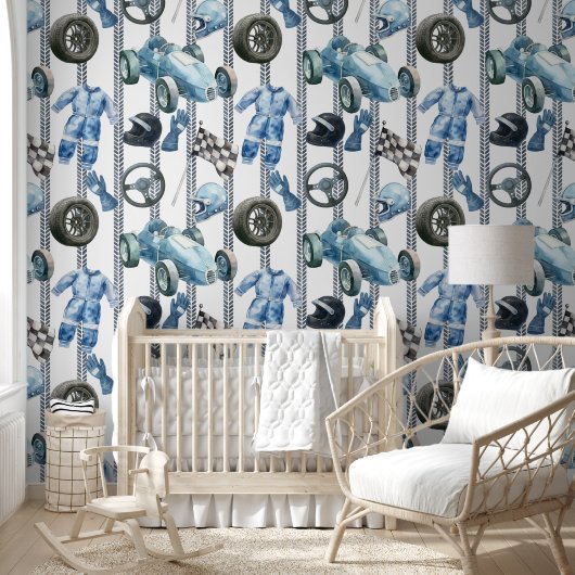 Watercolor Race Car & Gear Patter Tapete (Kinder)