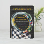 Watercolor Race Track Boy Birthday Party Einladung (Stehend Vorderseite)