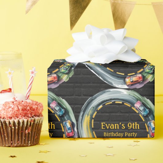 Watercolor Race Track Boys Birthday Party Geschenkpapier (Geburtstagsparty)