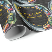 Watercolor Race Track Boys Birthday Party Geschenkpapier (Rolleneckpunkt)