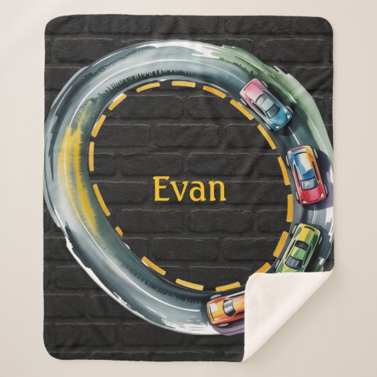 Watercolor Race Track Boys Birthday Party Gift Sherpadecke (Vorderseite)