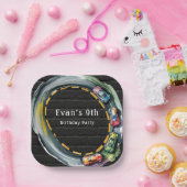 Watercolor Race Track Boys Birthday Party Pappteller (Party)