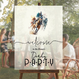 Watercolor Racehorse Jockey Derby Willkommen Acrylschild