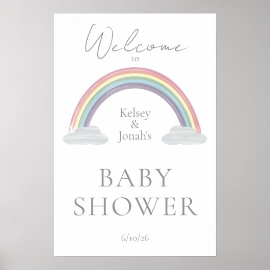 Watercolor Rainbow Baby Shower Welcome Poster (Vorne)