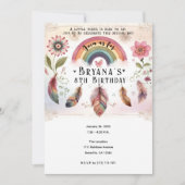 Watercolor Rainbow Bird & Feathers Boho Geburtstag Einladung (Vorderseite)