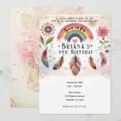 Watercolor Rainbow Bird & Feathers Boho Geburtstag Einladung (Vorne/Hinten)