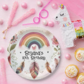 Watercolor Rainbow Bird & Feathers Boho Geburtstag Pappteller (Party)