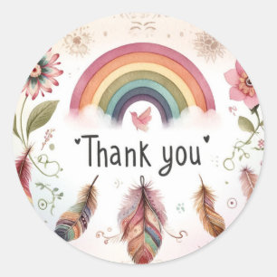 Watercolor Rainbow Bird & Feathers Boho Vielen Dan Runder Aufkleber