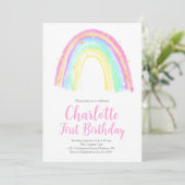 Watercolor Rainbow Birthday Party Einladung (Stehend Vorderseite)