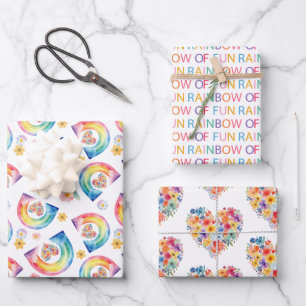 Watercolor Rainbow Birthday Wrapping Paper Geschenkpapier Set