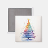 Watercolor Rainbow Christmas Tree Magnet (Vorderseite/Rückseite)