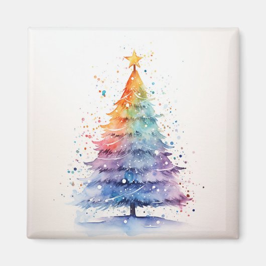 Watercolor Rainbow Christmas Tree Magnet (Vorne)