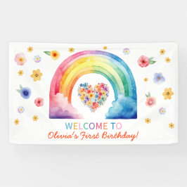 Watercolor Rainbow Erster Geburtstag Begrüßungsban Banner