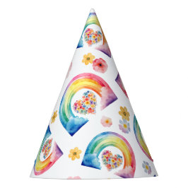 Watercolor Rainbow Floral Birthday Party Hat Partyhütchen