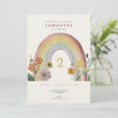 Watercolor Rainbow Flowers 2nd Birthday Party Einladung (Stehend Vorderseite)