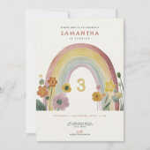 Watercolor Rainbow Flowers 3rd Birthday Party Einladung (Vorderseite)