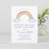 Watercolor Rainbow Gender Reveal Baby Shower Einladung (Stehend Vorderseite)