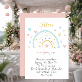 Watercolor rainbow hart pink blue 1. Geburtstag Einladung