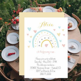 Watercolor rainbow hart pink blue 1. Geburtstag Einladung