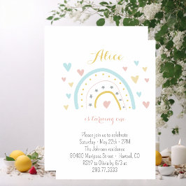 Watercolor rainbow hart pink blue 1. Geburtstag Einladung