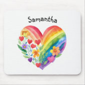 Watercolor Rainbow Heart & Flowers Personalized Mousepad (Vorne)