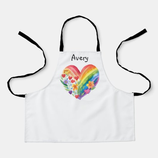 Watercolor Rainbow Heart Personalized Schürze (Vorderseite)