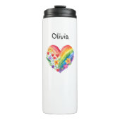 Watercolor Rainbow Heart Personalized Thermosbecher (Vorderseite)