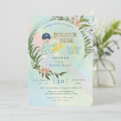 Watercolor Rainbow Holograph Bonjour Boy Baby Einladung (Stehend Vorderseite)