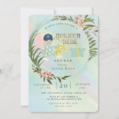 Watercolor Rainbow Holograph Bonjour Boy Baby Einladung (Vorderseite)