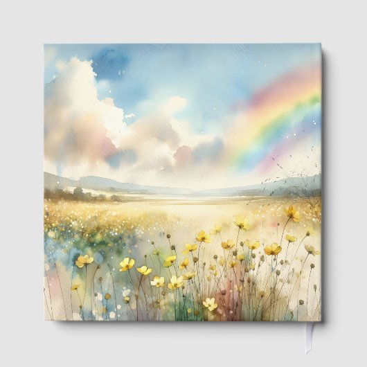 Watercolor Rainbow In Wildflower Meadow Gästebuch (Rückseite)