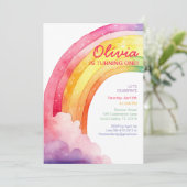Watercolor Rainbow Kindergeburtstag Party laden Einladung (Stehend Vorderseite)