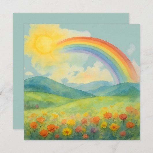 Watercolor Rainbow Landscape with Sun&Wildflowers (Vorne/Hinten)