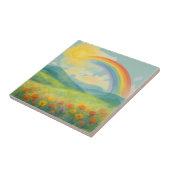 Watercolor Rainbow Landscape with Sun&Wildflowers Fliese (Seite)