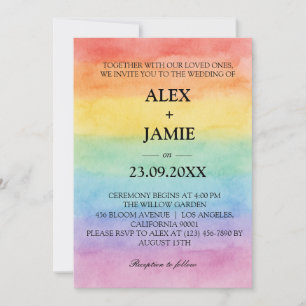 Watercolor Rainbow LGBT Gay Wedding Einladung