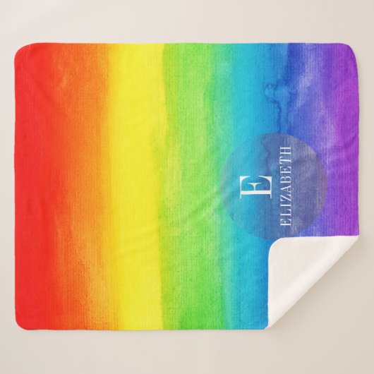 Watercolor Rainbow Monogram Custom Sherpadecke (Vorderseite (Horizontal))