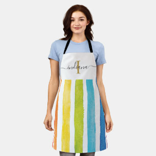 Watercolor Rainbow Monogram Script-Mama Geburtstag Schürze