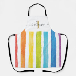 Watercolor Rainbow Monogram Script-Mama Geburtstag Schürze