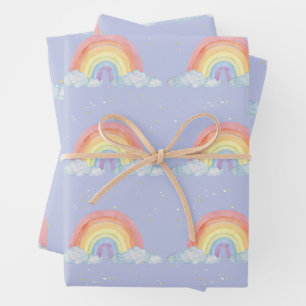 Watercolor Rainbow Pastor Color Geburtstagsparty Geschenkpapier Set