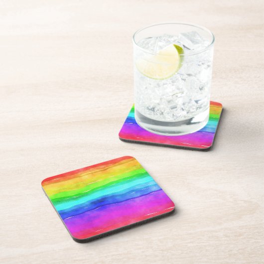 Watercolor Rainbow Stripes Getränkeuntersetzer (Rechte Seite)