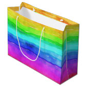Watercolor Rainbow Stripes Große Geschenktüte (Vorderseite Schrägansicht)