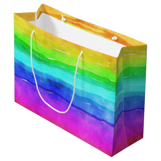 Watercolor Rainbow Stripes Große Geschenktüte (Vorderseite Schrägansicht)