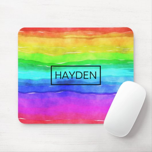 Watercolor Rainbow Stripes Personalised Mousepad (Mit Mouse)
