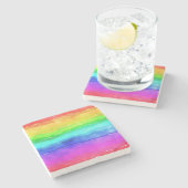 Watercolor Rainbow Stripes Steinuntersetzer (Seitenansicht)