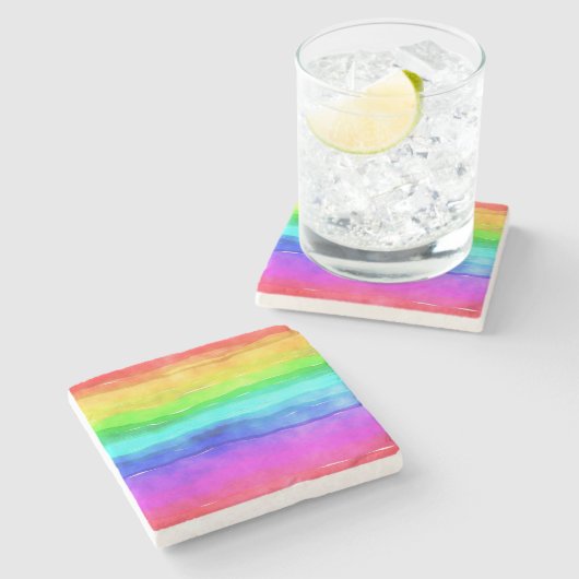 Watercolor Rainbow Stripes Steinuntersetzer (Seitenansicht)