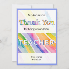 Watercolor Rainbow Stripes Teacher Dankeskarte