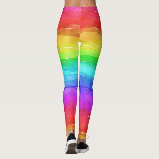 Watercolor Rainbow Strips Design Leggings (Rückseite)