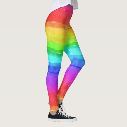 Watercolor Rainbow Strips Design Leggings (Rechts)