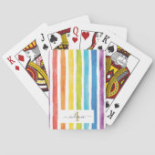 Watercolor Rainbow Strips Monogram Script Spielkarten (Rückseite)